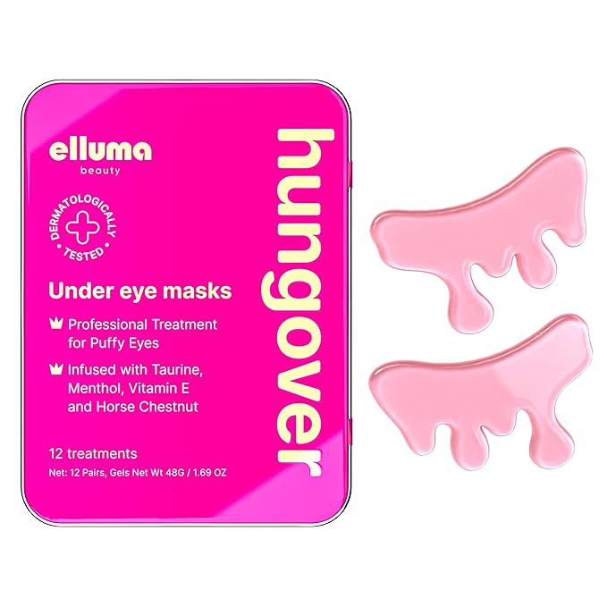 Under Eye Patches 12 Pairs of Themed Hydrogel Eye Gel Pads - For Puffy Eyes and Dark Circles, Under Eye Bags, Wrinkles - Hungover Set with Menthol & Taurine