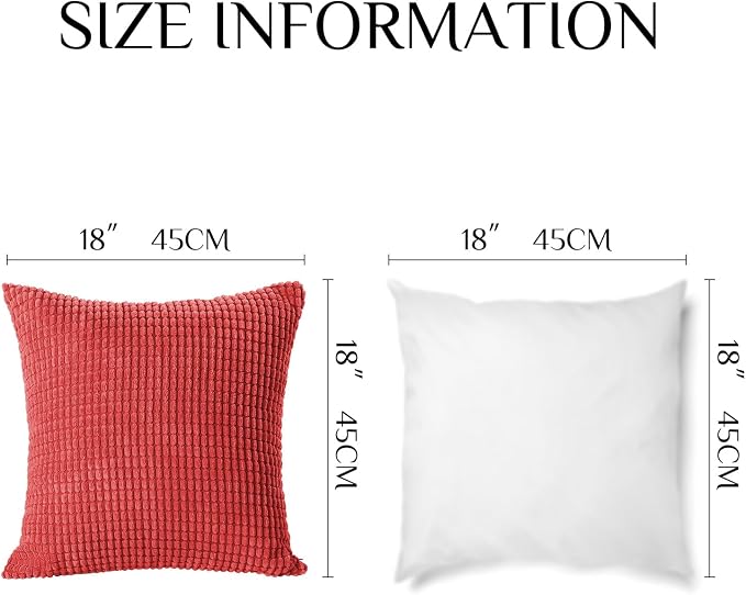 Softalker Corduroy Decorative Throw Pillow Covers 18x18, Set of 2, Red | Soft Boho Striped Pillow Cases, Couch Fluffy Cushion Covers for Farmhouse Home Decor Bed Living Room