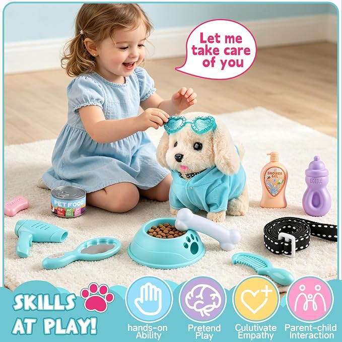 Dog Toys for Kids Girls Age 3-6, Walking&Barking Puppy Toys with Backpack