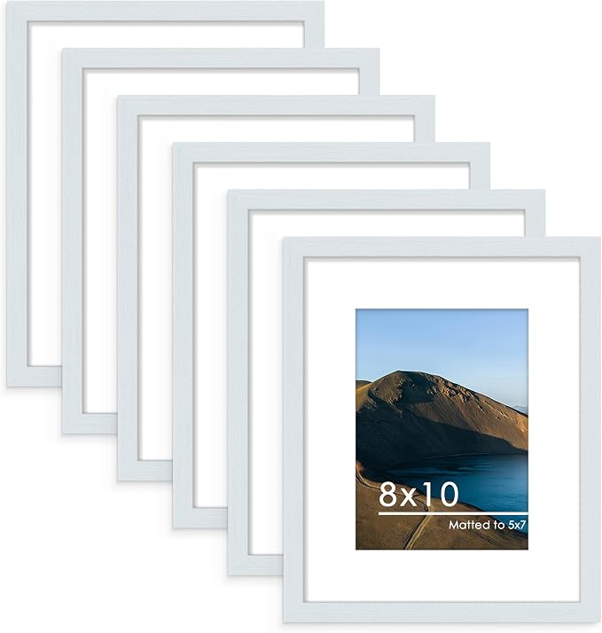 8x10 Picture Frame Set of 6, Wall or Tabletop Display, Blue | Display 5x7 with Mat or 8x10 Without Mat, Horizontal or Vertical, Gallery Wall Frame Set for Wedding & Room & Home Decor
