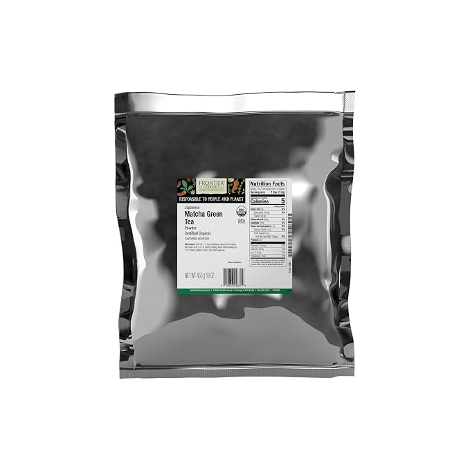 Frontier Co-op Organic Japanese Matcha Green Tea Powder, 1-Pound Bulk, Heavy Body with Vegetal Flavor, Kosher, Non Irradiated
