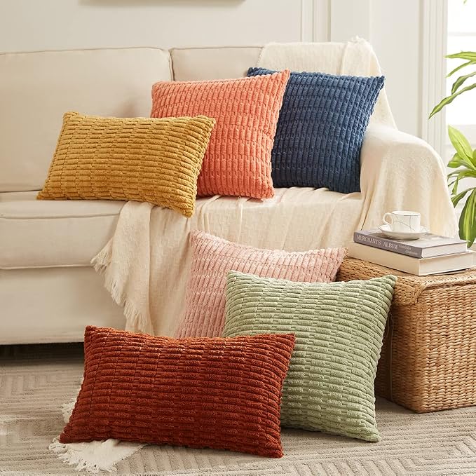 Fancy Homi Decorative Throw Pillow Covers for Bed Couch Bedroom Bench, Soft Corduroy Solid Pillow Case, Rustic Farmhouse Boho Room Decor,20" x 12" (Pack of 1),Rust