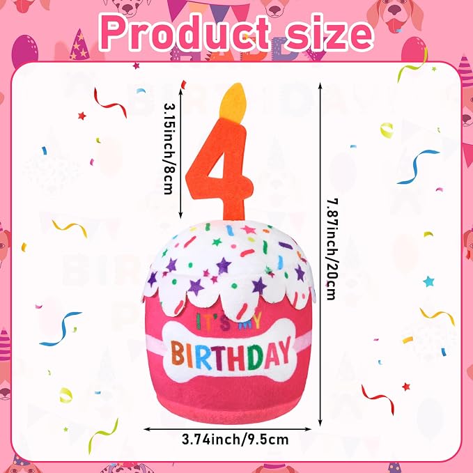 Dansydaisy Dog Birthday Cake Toy Squeaky Plush Gift,4th,Pink