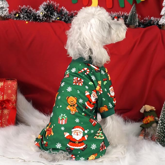 XPUDAC 4 Pack Christmas Dog Pajamas Santa Pet Clothes for Small Dogs, L | Stretchy, Soft, Breathable, Sleepwear, Gentle on Skin, Warm, Dog Christmas Outfit, Shedding Suit, All Seasons, Holiday