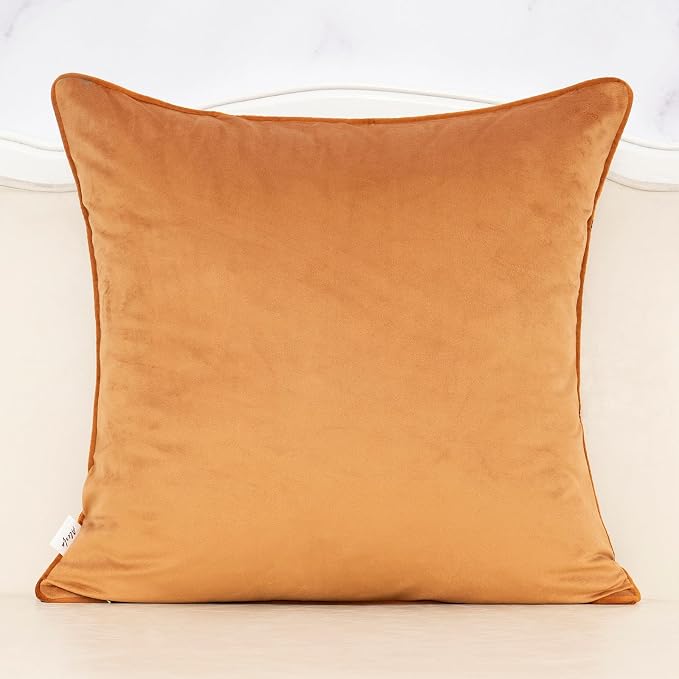 Alerfa Orange Floral Throw Pillow Cover 20 x 20 Inch Cut Velvet Sqaure Luxury Decorative Pillow Cover for Couch Living Room Bedroom