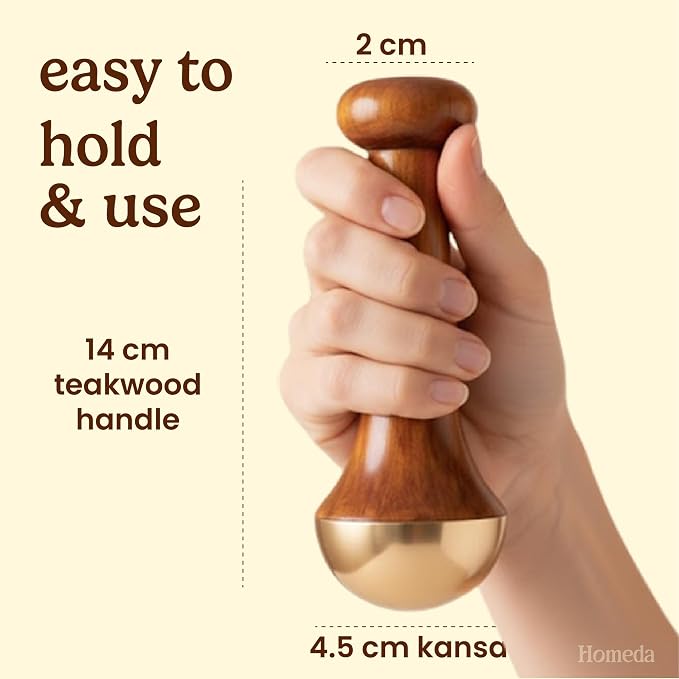 Kansa Wand Ayurveda Foot Massager - Indian Skincare Tool - SWA Kansa Wand for Feet & Face Relazation, Wellness & Detox - Ayurveda Gifts (Single Bowl)