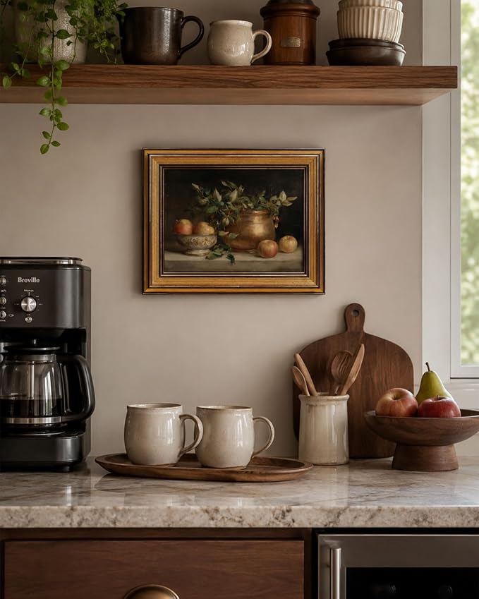 Gold Framed Wall Art, Vintage Apple Still Life Canvas Prints, Classical Farmhouse Fruit Picture Wall Decor, Antique Rustic Kitchen Artwork for Dining Room, Kitchen 12x16 inch