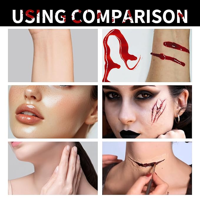 Fake Blood Makeup Kit – Realistic Halloween Fake Blood Spray & Gel for SFX, Cosplay, Costume, Stage, Zombie, Vampire, Scab Effects – Non-Toxic, Easy to Apply & Wash Off 【3-Pack】