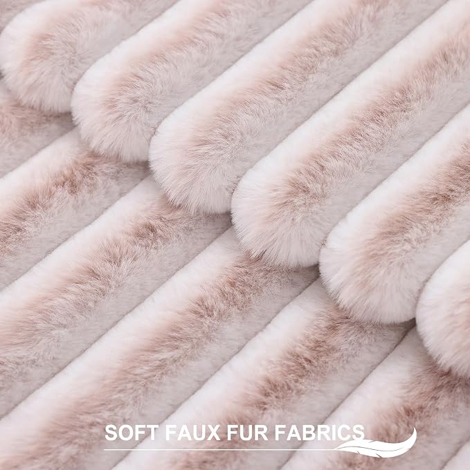 Pallene Faux Fur Decorative Throw Pillow Covers 12x20 Set of 2, Ombre Pink | Luxury Plush Texture, Striped Design, Cozy Soft Touch, Modern Home Accent Decor for Couch, Sofa, Bed, Living Room
