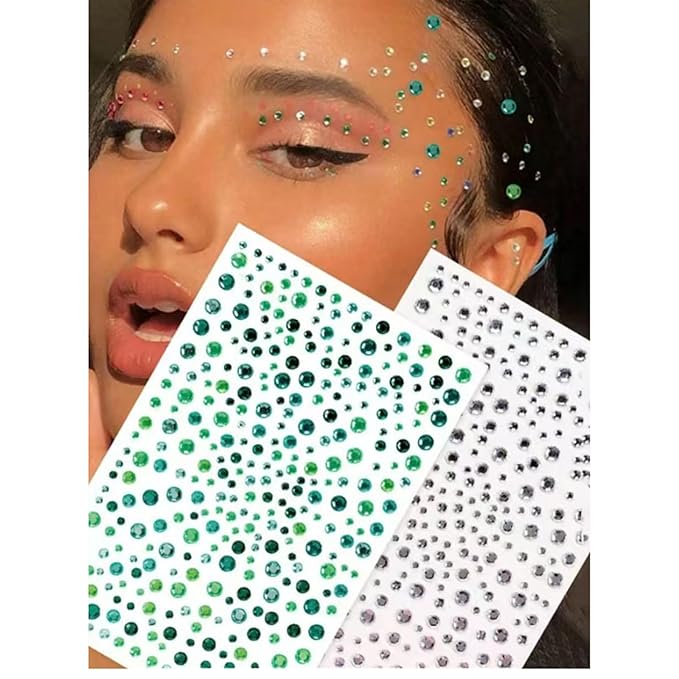 Self Adhesive Face Gems for Makeup, Festival Jewels, Hair Gems, Rhinestone Stickers for Face, Eye, Makeup, Body (mixcolor_6pcs)
