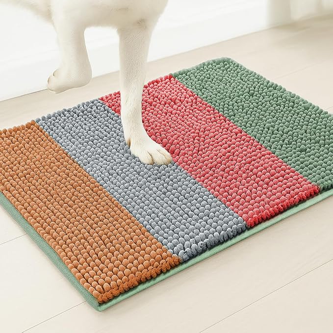 Muddy Mat® Super Absorbent Loop-Thread Chenille Dog Door Mat for Muddy Paws – Non-Slip, Machine Washable Indoor Entry Rug, Quick-Dry Pet Mat for Entryway – Tropical Stripes 19"x30"