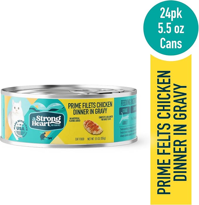 A Strong Heart Cat Food, Chicken Dinner in Gravy, 5.5oz, 24pk | Real chicken in savory gravy, made in USA, all life stages, 24-pack