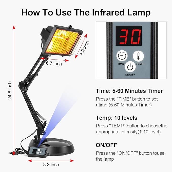Infrared Light Heat Lamp, 150W Near Infrared Lamp Set for Body Muscle Neck Shoulder Joints Back Pain Relief, Heat Lamp Device with Adjustable Sturdy Stand Timer