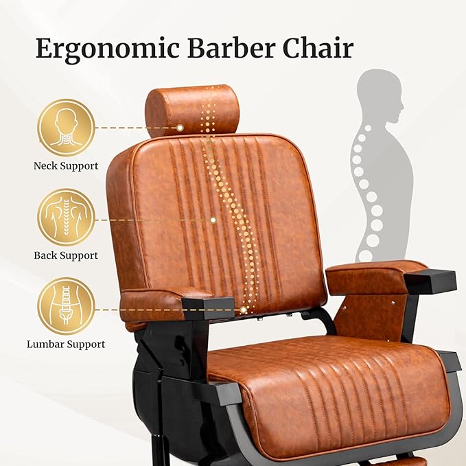 Winado Heavy Duty Vintage Barber Chair, Hydraulic Reclining Salon Chairs for Hair Stylist with Footrest & Headrest, 360° Swivel All Purpose Chair Salon Beauty Spa Shampoo Equipment, Brown