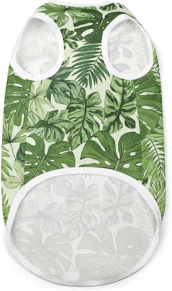 Cute Cat Shirt Soft Breathable Clothes Dog Tank Tops for Small Large Pet Green Palm Tree Leaves