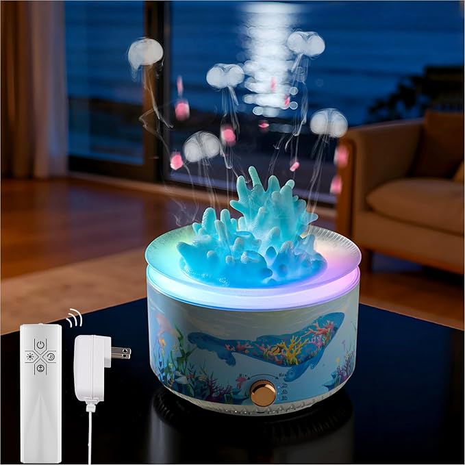 Essential Oil Diffuser 360ML，Jellyfish Diffuser Cool Mist Ultrasonic Aroma Aromatherapy Diffuser with Remote Control 7 Light 2 Mist Mode for Home Bedroom Office Hotel (Blue)