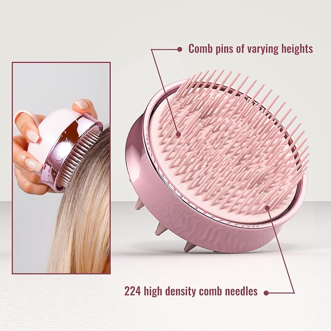 SHINLEA 2 in 1 Scalp Massager Hair Growth,Scalp Scrubber with Soft Silicone Bristles for Dandruff Removal,Shampoo Brush for Exfoliation,Head Massager for Both Wet and Dry Use (Pink)