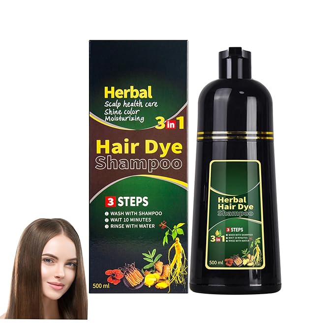 HUDABABY Chestnut brown Hair Dye Shampoo 3 in 1 Herbal Natural Dye Cover Gray, for Women/Men Hair Color for Grey Coverage (Chestnut brown)