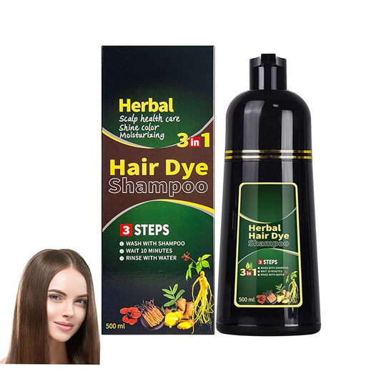 HUDABABY Chestnut brown Hair Dye Shampoo 3 in 1 Herbal Natural Dye Cover Gray, for Women/Men Hair Color for Grey Coverage (Chestnut brown)