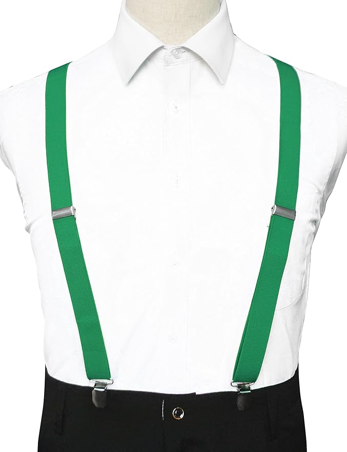JEMYGINS Solid Color Mens Suspender with 3 Strong Clips Adjustable Braces