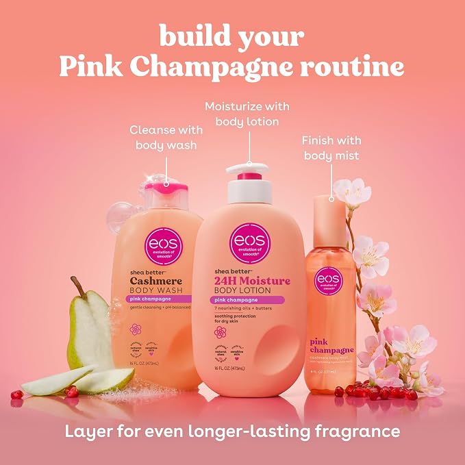 eos Cashmere Body Mist, Pink Champagne, Body Spray for Women, Hair Mist, Moisturizing, Hyaluronic Acid, Glycerin, Vegan, Cruelty-free, 6 fl oz