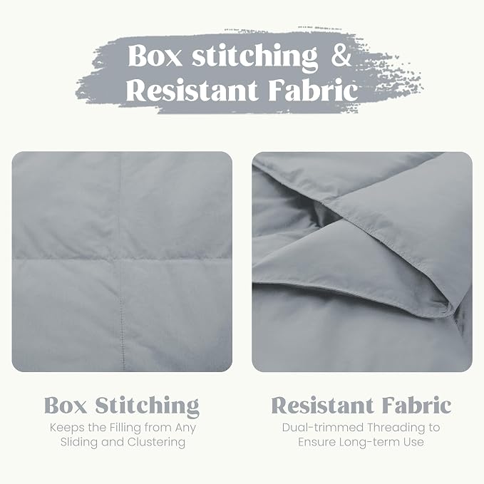 puredown® Soft Feather Down Blanket Lightweight Packable Down & Feather Fill Blanket for Indoor and Outdoor Use, Queen Size Blankets, 88"X90", Alloy Gray