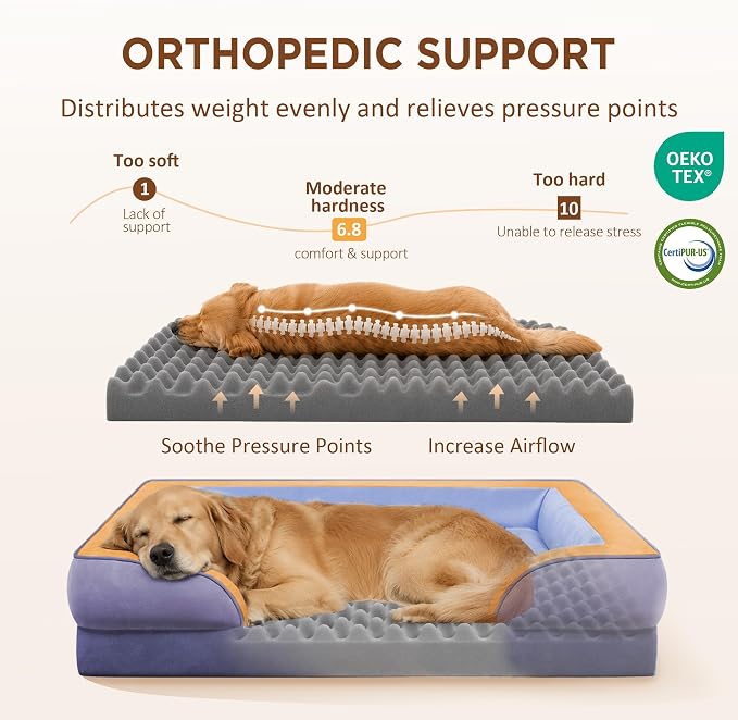 Comfort Expression Orthopedic Dog Bed for Extra Large Dogs with Bolster | Waterproof Dog Couch Bed with Washable Cover & Non-Slip Bottom, Supportive Egg Crate Foam XL Pet Bed, 45x35 Inch