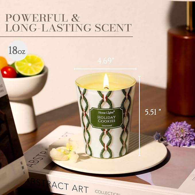 HomeLights 1-Wick Candles for Home Scented - 6.7oz Soy Wax Blend Candle Long-Lasting Fragrance, Rustic Modern Home Decor and Housewarming Gifts, Holiday Cookies