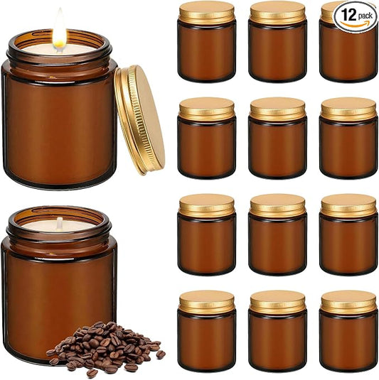 12 Pack 8 oz Coffee Scented Soy Candles, Bulk Glass Jar Candles, Aromatherapy Candles for Home, Office, Wedding, Party & Gifts
