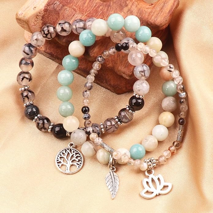 UEUC Tree of Life Yoga Healing Stone Bracelets,Multilayer Lotus Chakra Stone Reiki Bracelet Sets,Anxiety Crystal Natural Stone,for Women Stress Relief