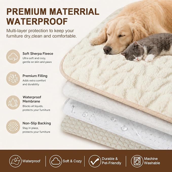Ameritex Waterproof Dog Blanket Reversible, Leakproof Pet Blanket for Large Dogs, Soft Furniture Sofa Couch Cover Protector Washable, Fleece Cat Throw Bed, Reversible Washable Soft Plush