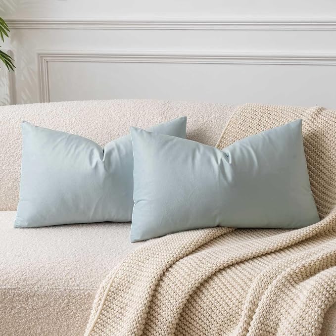12x20 Lumbar Throw Pillow Covers Set of 2 for Couch Bed Sofa,Powder Blue | Decorative Soft Velvet Cushion Covers with Invisible Zipper for Living Room Bedroom Home Decor
