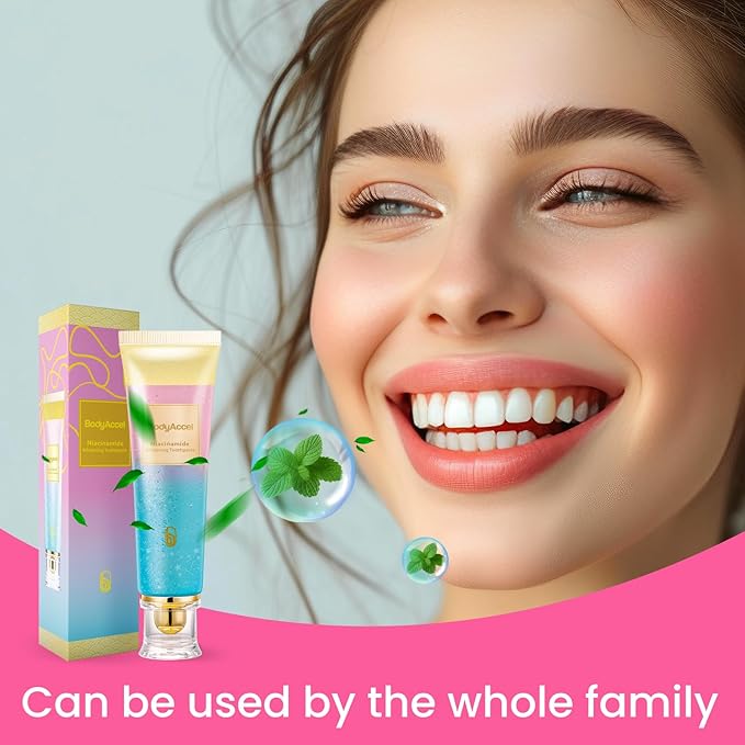 BodyAccel Niacinamide Whitening Toothpaste, Brightens and Whitens Teeth, Stain Removal Natural Gentle, Fresh Breath