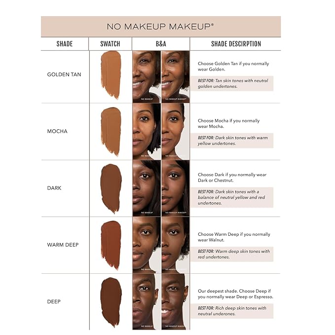 Foundation by No Makeup Makeup | Conceal & Correct with Long-Lasting, Buildable Formula & Lightweight Soft Finish | Cruelty-Free, Vegan, Fragrance-Free | Dark