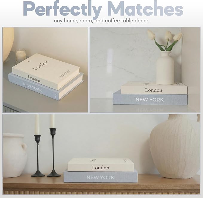Faux Book Storage Box Set of 2 (Beige/Gray) – Decorative Faux Books with Hidden Storage for Coffee Table Decor, Bookshelf or Mantle – Linen Decorative Boxes – Aesthetic Book Decor for Home