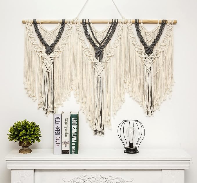 guzhiou Large Macrame Wall Hanging, Boho Woven Tapestry Decor Art, 43"x32" | Handmade bohemian woven tapestry for bedroom, living room, apartment. Perfect Boho style wall decor art for weddings, parties