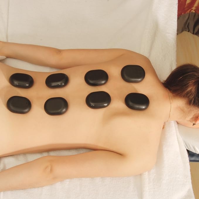 Master Massage Large Flat Ovular Basalt Hot Stone Massage 8piece Pack 3" X 2X 1rock, for Professional, Spa, Massage Therapy, Relaxation,1 Count,Black