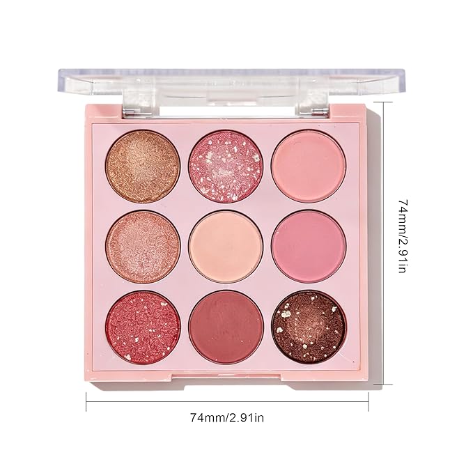 9 Colors Shimmer Eyeshadow Makeup Palette, Matte Nude Neutral Eye Shadow Palettes, Highly Pigmented Long Lasting Waterproof Blendable, sombras para ojos Pink Golden Brown Eye Glitter