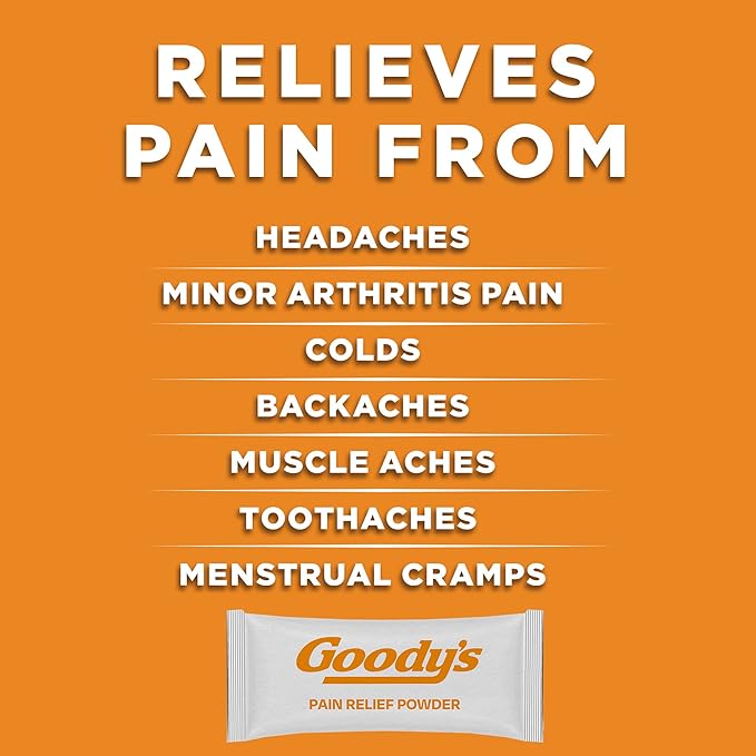 Goody's Headache Powder, Triple Action Fast-Acting Formula Headache Relief with Aspirin, Acetaminophen & Caffeine, Cool Orange Flavor, 4 Powder Sticks, 6 Pack