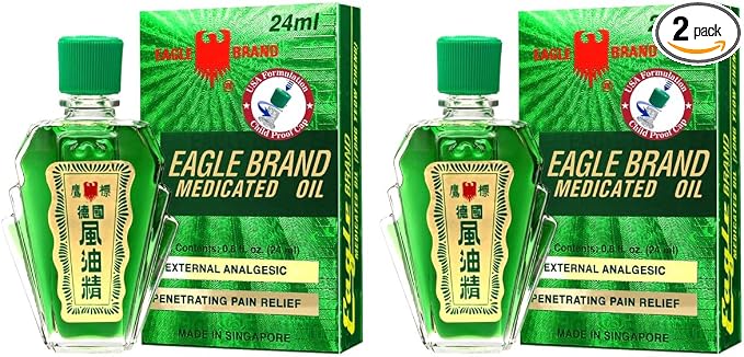 1 Pack - Green Twin Eagle Essentail Medicated Oil - Hai Chai Dau Con O Xanh - 24mL per Bottle - Made in Singapore