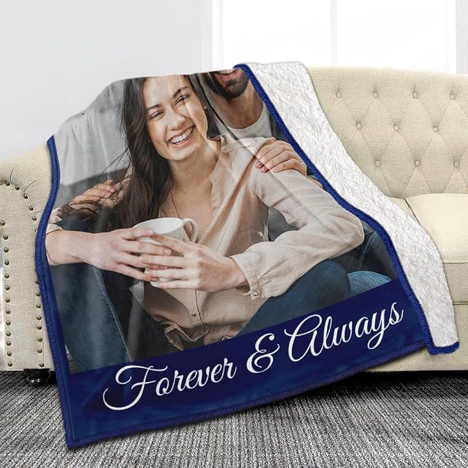 Ships Next Day, Custom Sherpa Fleece Blanket with Photos Text Soft Warm Custom Blanket Personalized Couples Gifts for Boyfriend Girlfriend Customized Picture Blanket Gifts for Christmas Valentines Day