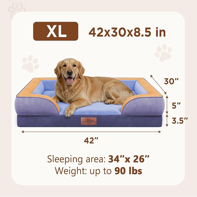 Comfort Expression Orthopedic Dog Bed for Extra Large Dogs with Bolster | Waterproof Dog Couch Bed with Washable Cover & Non-Slip Bottom, Supportive Egg Crate Foam XL Pet Bed, 42x30 Inch