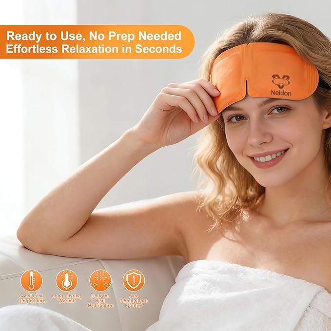 Neldon Steam Eye Mask Disposable 20 Pack, Self Heating Heated Warm Compress for Dry Eyes, Self-Warming Eye Pad for Sleep Travel Spa, Relaxation Gift for Women Men