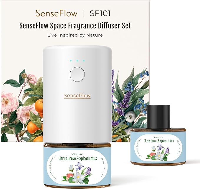 Essential Oil Diffuser for Home, Waterless Aromatherapy Diffuser SF101, Plug in Room Scent with 120-Day Natural Aroma, Covers 1000 Sq Ft – Free 30ml Citrus Grove & Spiced Lotus