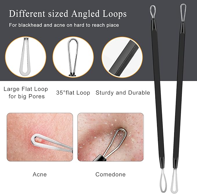 Boxoyx Pimple Popper Tool Kit - 6 Pcs Blackhead Remover Comedone Extractor Tool Kit with Metal Case for Quick and Easy Removal of Pimples, Blackheads, Zit Removing, Forehead, Facial and Nose(Black)