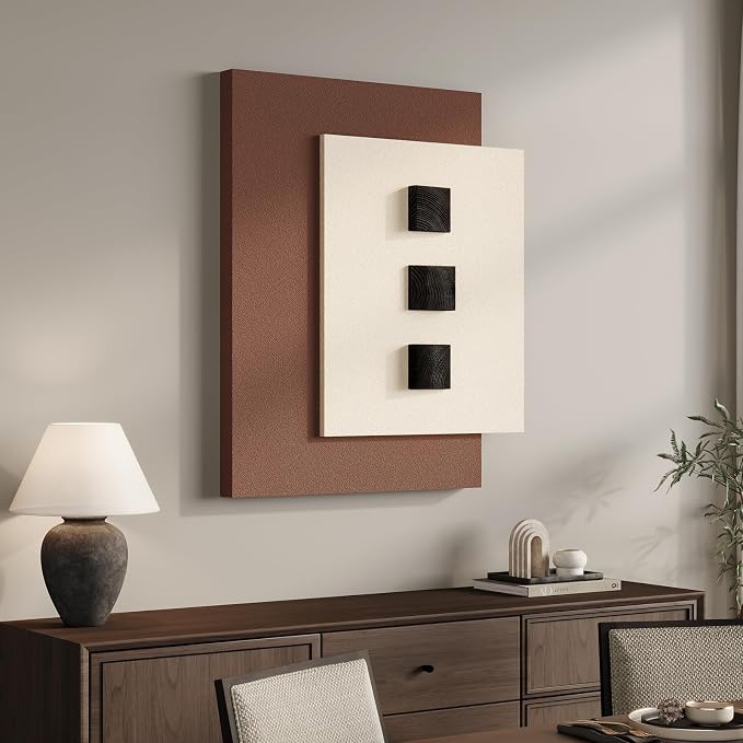 Cuspin Modern 3D Wood Wall Art for Living Room, Neutral Minimalist Textured Artwork for Walls, Beige Brown Paintings Wall Decor for Bedroom Dining Room Hallway