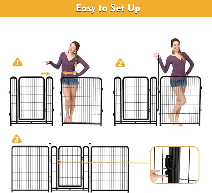 Getlay Tall Garden Fence, 32 in(H) 8 Panels Dog Fence Outdoor for Yard. Wide Door Low Threshold Total 17.7 Ft(L), Metal Dog Pen Heavy Duty Pet Puppy Exercise Pen for Rv Camping Garden Yard