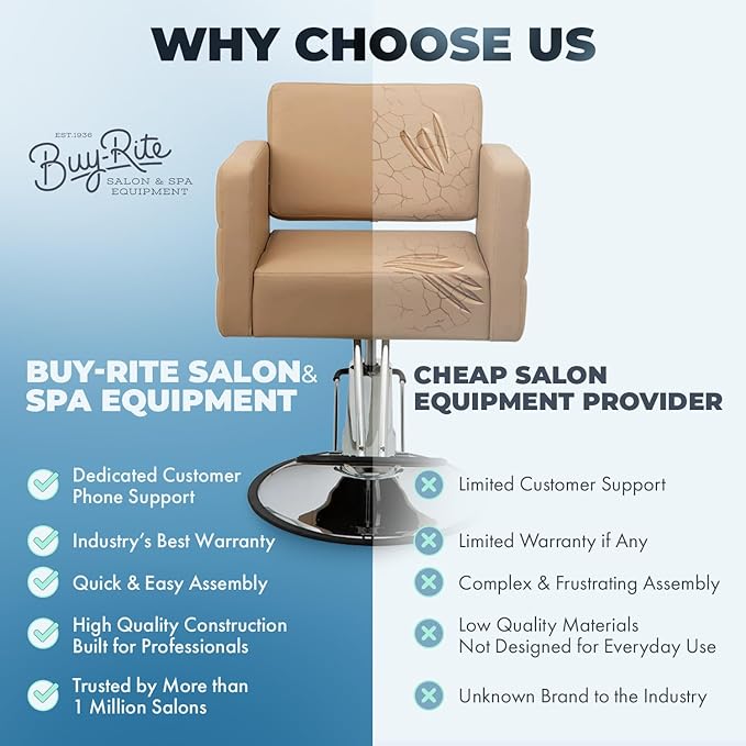 Buy-Rite Icon Styling Chair for Professional Salons & Barbers, Wide Quilted Seat, Durable Steel Frame, One-Piece Foam Cushion, Adjustable Hydraulic Pump, Easy-to-Clean Design, YLG-192 (Sand)