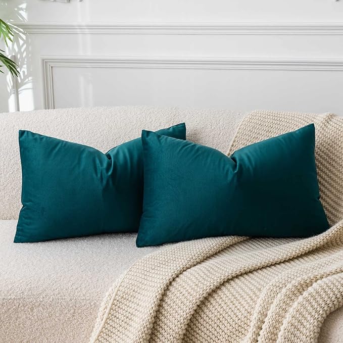 16x24 Velvet Throw Pillow Covers Set of 2 for Couch Bed Sofa,Peacock Blue | Decorative Soft Pillow Covers with Invisible Zipper for Couch Sofa Bed Living Room Bedroom Home Decor