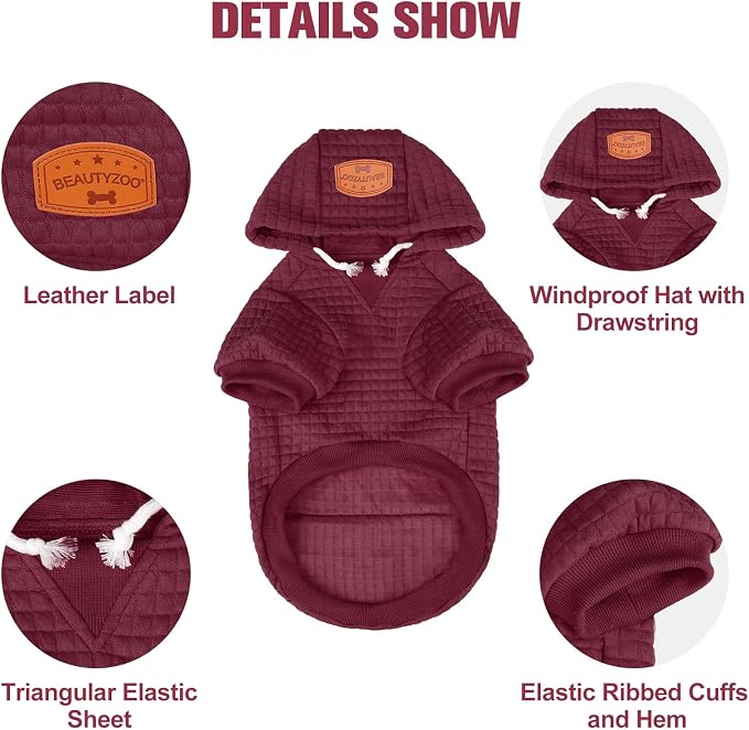 BEAUTYZOO Dog Hoodies Sweater for Large Dogs,Waffle‑Like Laminated Pet Coat | Warm Dog Sweatshirt with Pocket & Leash Hole,Pullover Clothes for Girl Boy Dogs,Stretchy & Easy‑On‑Off,Labrador & Great Danes